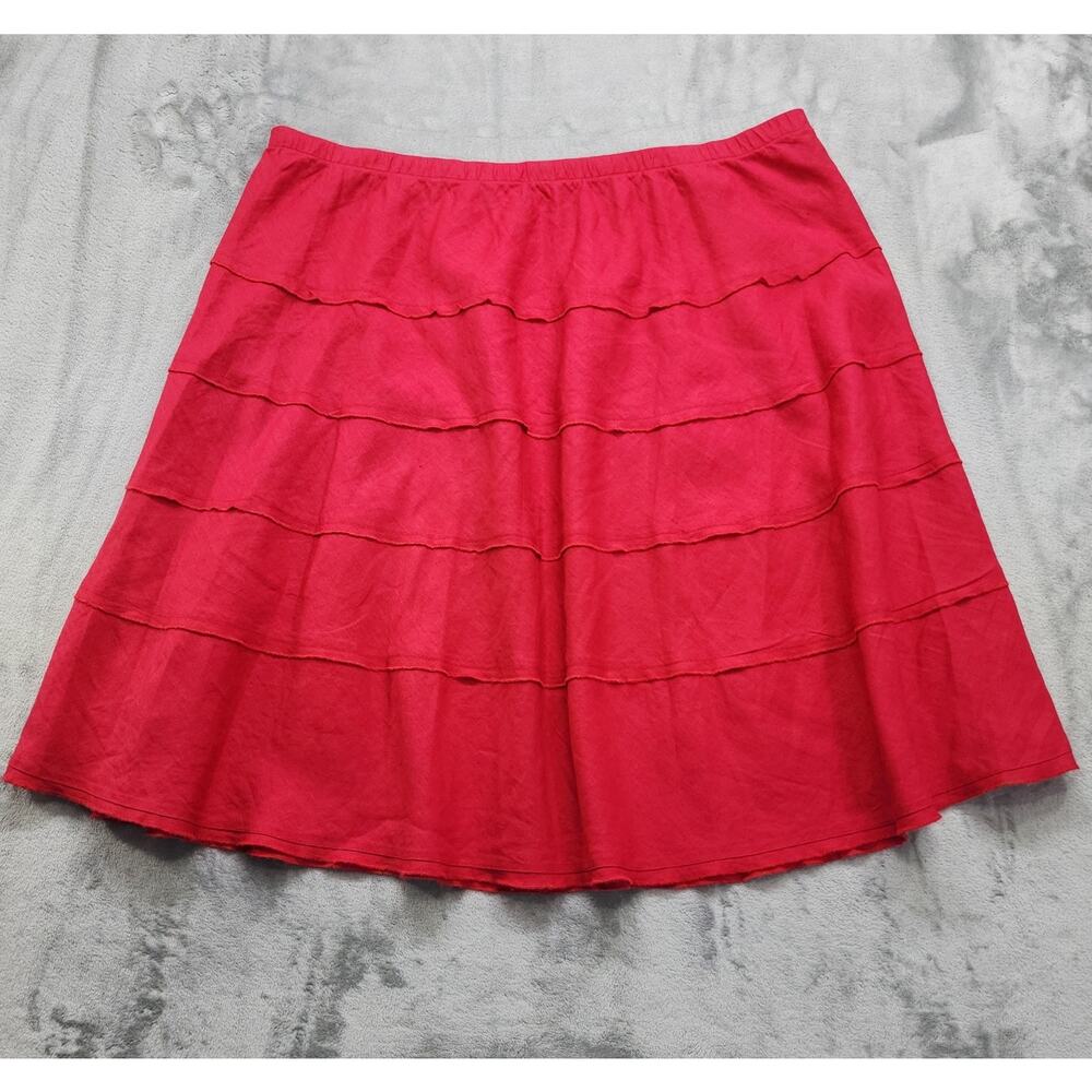 Soft Surroundings Skirt Plus Size 2X Red Linen Tiered A-Line Pull On Lightweight
